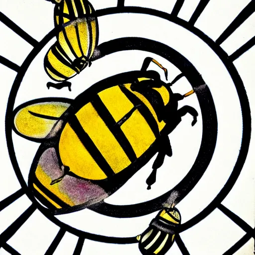 Image similar to a fierce dead bee in the middle of a bloody bullseye, art nouveau