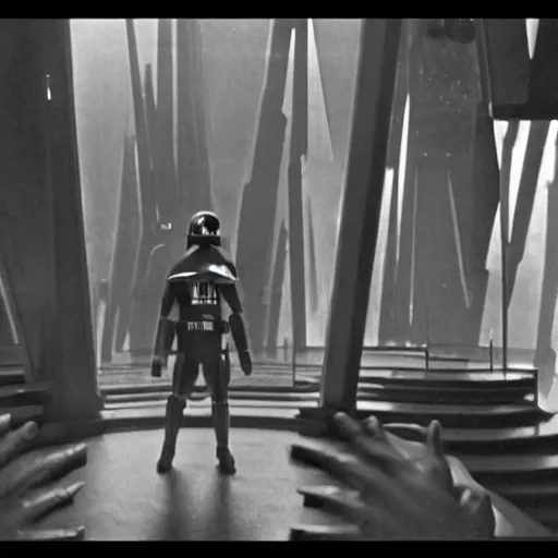 Prompt: star wars movie scene made by fritz lang 1 9 2 9, ultra realistic details, cinematic shot, dramatic scene