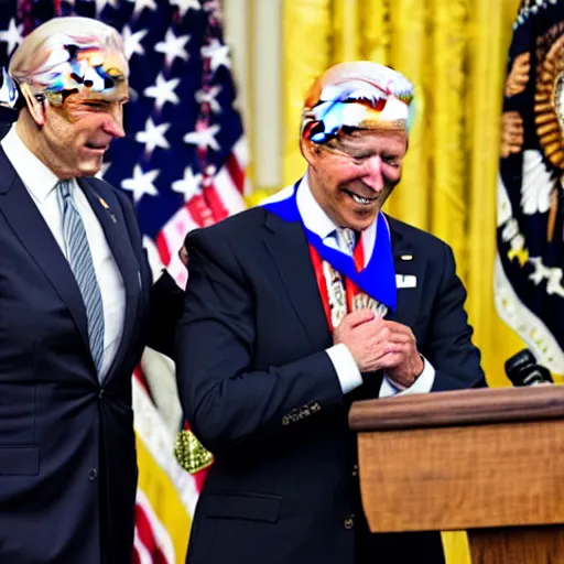 Image similar to joe biden awards batman with the presidential medal of freedom