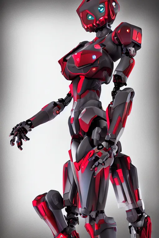 Image similar to heroine, beautiful, female mecha lineart concept, evangelion, brian sum, red and gray scale, full body, robotic, circle, manual, warlock, ultra detailed, digital art, 8 k, character, realistic, portrait, 3 d, hyperrealistic