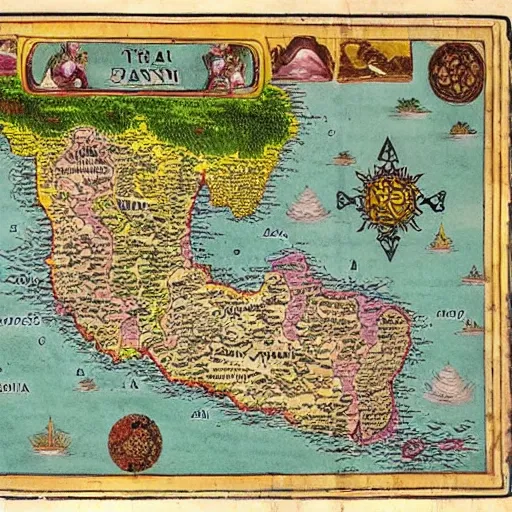 Image similar to map of thailand, fantasy, 1 7 th century, high accuracy, based on geographical map,