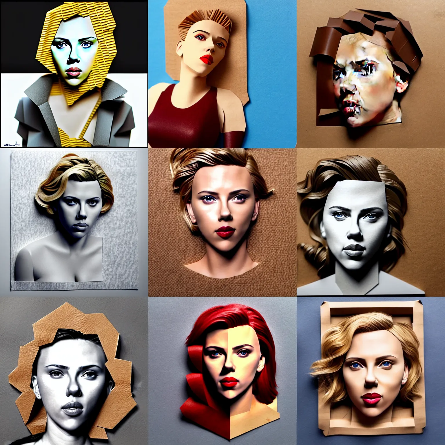 Prompt: scarlett johansson made out of cardboards, photorealistic, photo, product, 4 k, gallery