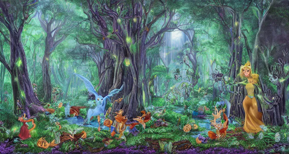 Prompt: Enchanted and magic forest, by David Eichenberg