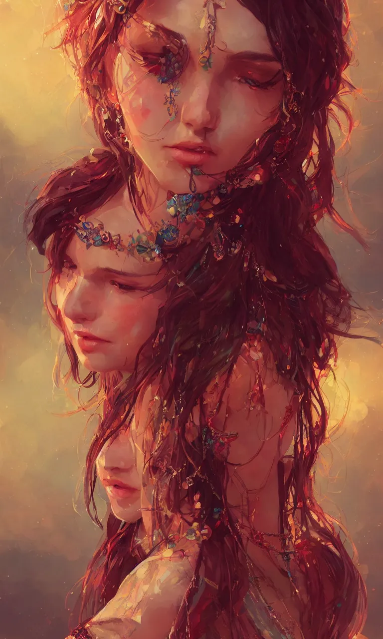 Prompt: a beautiful bohemian girl, look at the camera,intricate, highly detailed, digital painting, Pixiv, Artstation, official media, anime key visual, concept art, rich vivid colors, ambient lighting, sharp focus, illustration, art by WLOP