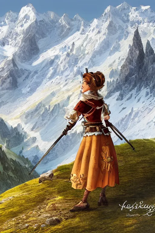 Image similar to an Alm in the Alps in the style of Heidi the cartoon, cartoon, intricate Details, concept art, matte painting, highly detailed, rule of thirds, dynamic lighting, cinematic, detailed, denoised, centerd, clean render