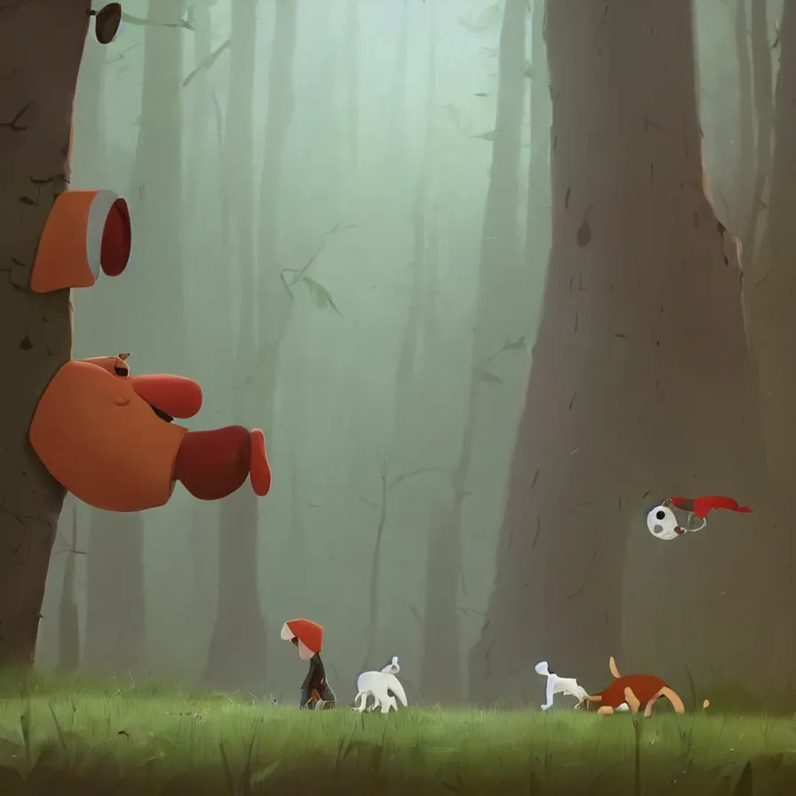 Prompt: Goro Fujita illustrating photo of a dog in the woods