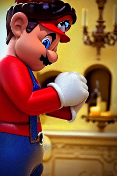 Image similar to “ very intricate photorealistic photo of a realistic human version of super mario in an episode of game of thrones, photo is in focus with detailed atmospheric lighting, award - winning details ”