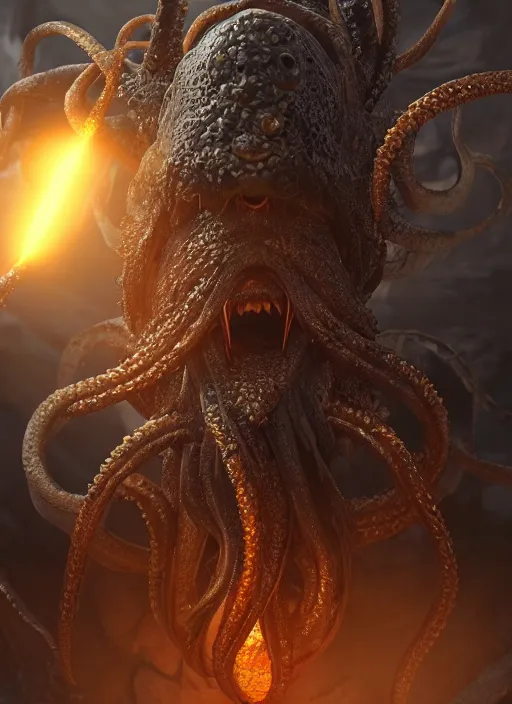 Image similar to kraken ultra detailed fantasy, elden ring, realistic, dnd character portrait, full body, dnd, rpg, lotr game design fanart by concept art, behance hd, artstation, deviantart, global illumination radiating a glowing aura global illumination ray tracing hdr render in unreal engine 5