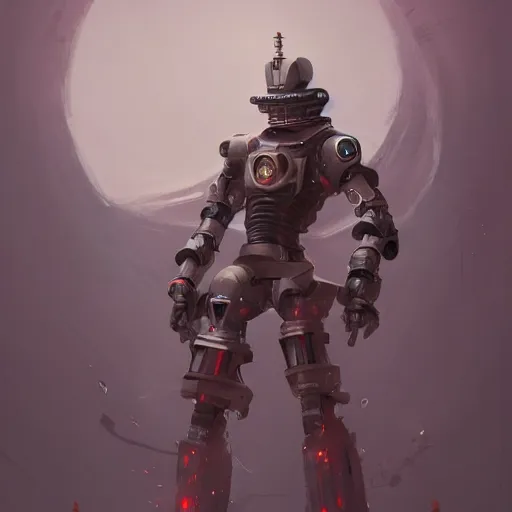 Image similar to robot as an samurai, backround dark, highly detailed, digital illustration, trending in artstation, modern painting, smooth, sharp focus, intricate, by peter mohrbacher