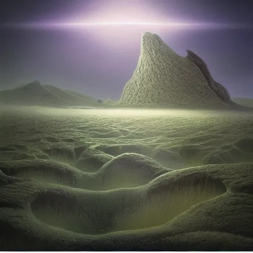 Image similar to artistic digital artwork of an epic natural scene on an alien planet. beautiful landscape by vincent bons, michael whelan, remedios varo and gerardo dottori. grainy and rough. interesting pastel colour palette. beautiful light. oil and water colour based on high quality render.