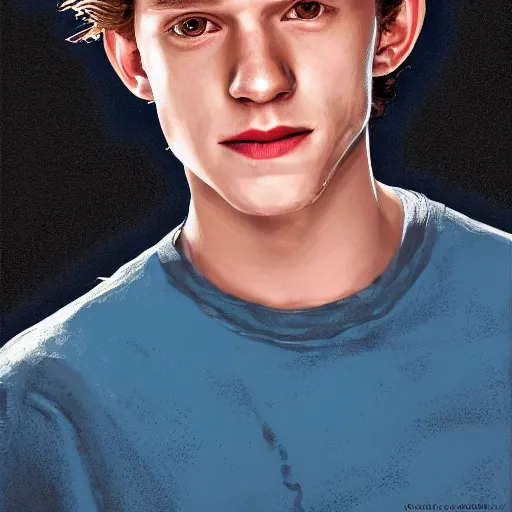 Image similar to portrait of tom holland, highly detailed, centered, solid color background, digital painting