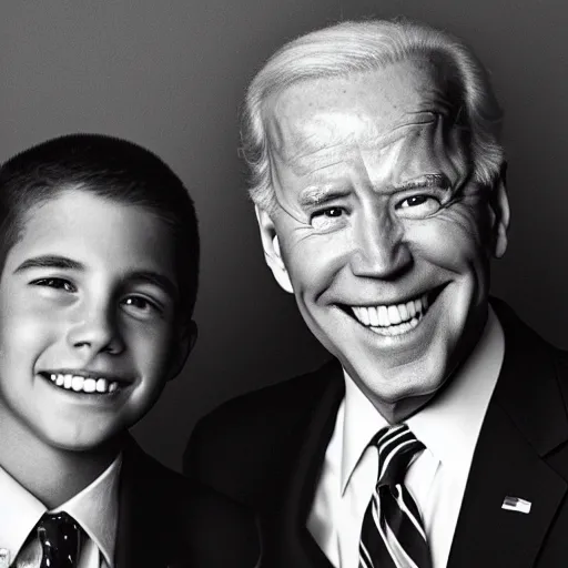 Image similar to A portrait photo of joe biden teams up with a teenage joe biden, perfect faces, 50 mm, award winning photography