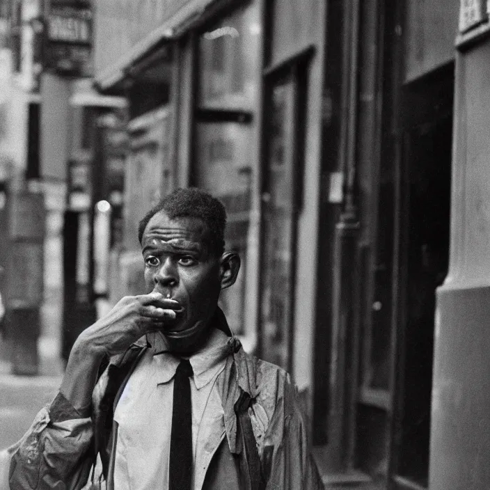 Prompt: medium format film candid portrait of a man in new york by street photographer from the 1 9 6 0 s, hasselblad film man portrait featured on unsplash, damaged colour film,