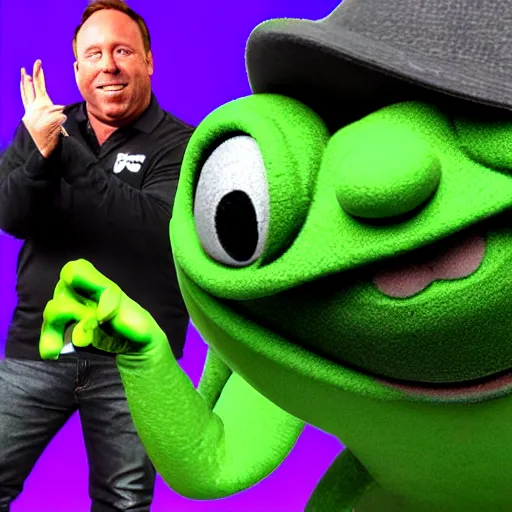 Prompt: Alex Jones becomes a frog during a bad salvia trip, Luigi's haunted mansion
