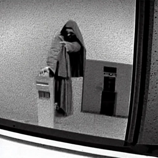 Prompt: surveillance camera footage of jesus christ robbing a bank