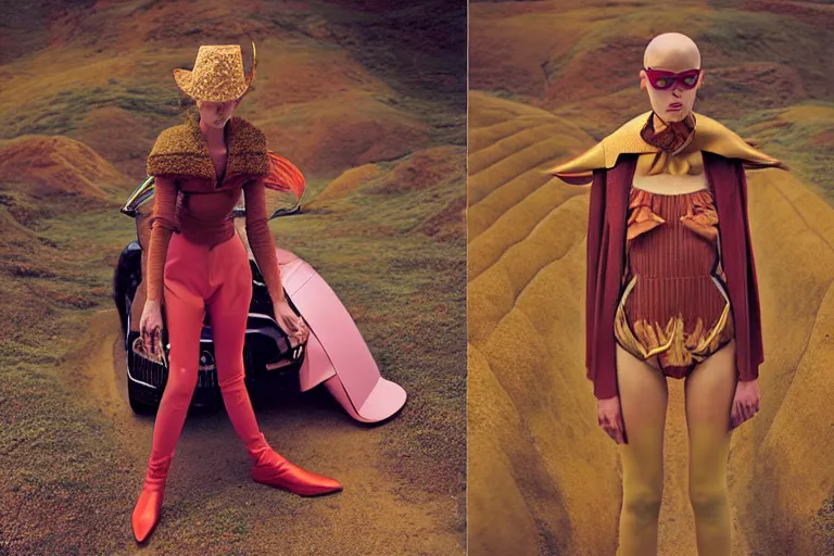 Image similar to fashion editorial photography in a world inspired by jean giraud moebius and geoff darrow