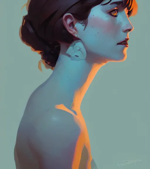 Prompt: portrait of a woman raised on the island face tatooes by atey ghailan, by greg rutkowski, by greg tocchini, by james gilleard, by joe fenton, by kaethe butcher, dynamic lighting, gradient light blue, brown, blonde cream and white color scheme, grunge aesthetic