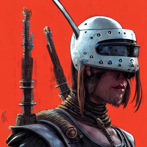 Image similar to cyberpunk viking helmet mask warrior goddess robot ninja fantasy, art gta 5 cover, official fanart behance hd artstation by jesper ejsing, by rhads, makoto shinkai and lois van baarle, ilya kuvshinov, ossdraws