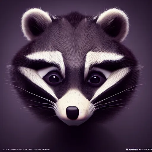 Image similar to portrait of a smiling devious racoon, dramatic lighting, 3d rendered in octane, trending on cgsociety,