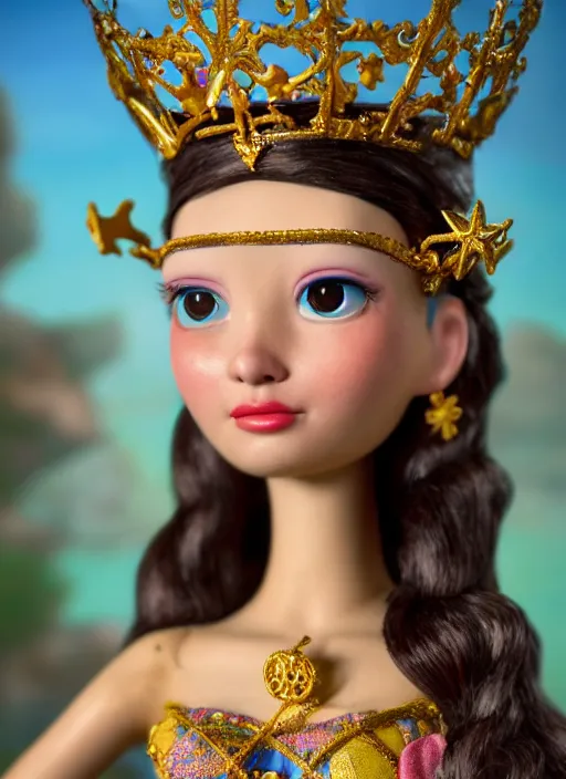 Image similar to closeup face profile portrait of tin toy catherine of alexandria as a fairytale princess wearing a crown eating cakes, bikini, depth of field, zeiss lens, detailed, symmetrical, centered, fashion photoshoot, by nicoletta ceccoli, mark ryden, lostfish, breathtaking, 8 k resolution, extremely detailed, beautiful, establishing shot, artistic, hyperrealistic, octane render