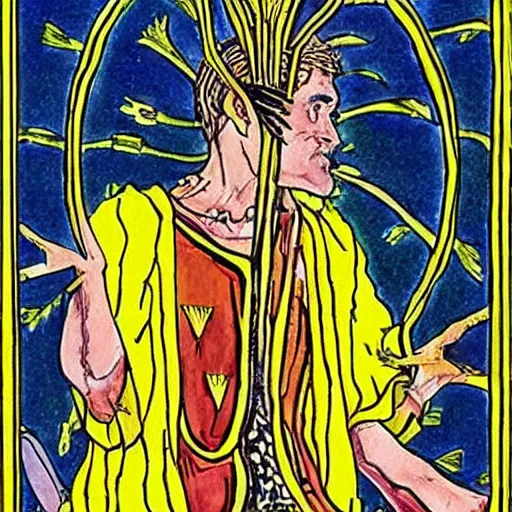 Image similar to Jim Carrey in Thoth tarot deck, style of Lady Frieda Harris, 4K