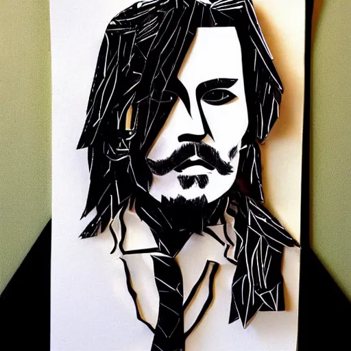 Image similar to a cut paper sculpture of johnny depp