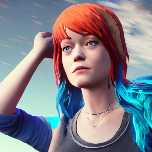 Image similar to jane levy as chloe price with blue hair in life is strange, highly detailed, high quality, hd, 4 k, 8 k, canon 3 0 0 mm, professional photographer, 4 0 mp, lifelike, top - rated, award winning