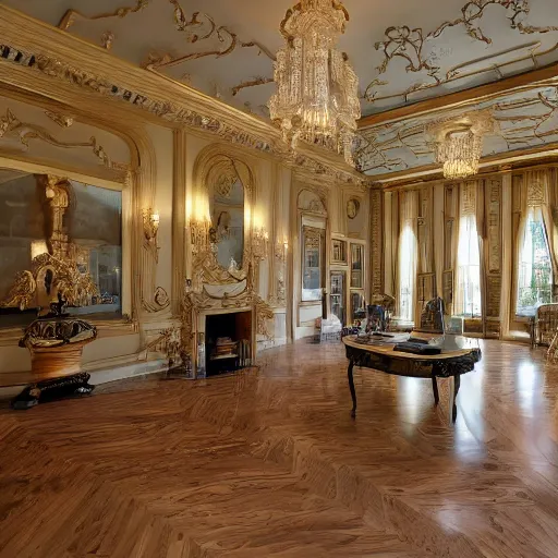 Prompt: interior of a massive mansion with impossible to describe 4 dimensional design