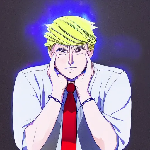 Image similar to An anime portrait of Donald Trump, cheek blush, shy, uwu,