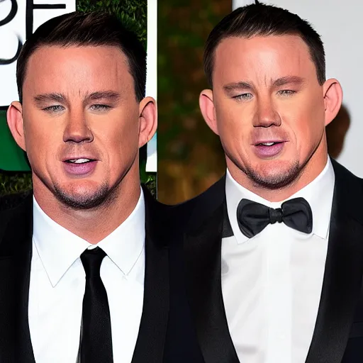 Prompt: channing tatum has a giant tater tot head