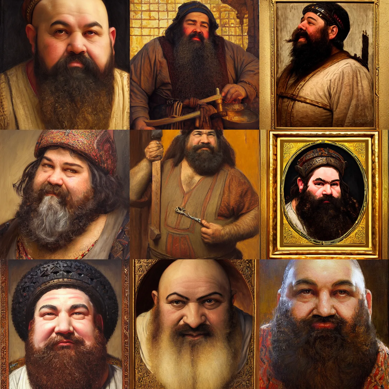 Prompt: orientalism face portrait of a dwarven blacksmith by Edwin Longsden Long and Theodore Ralli and Nasreddine Dinet and Adam Styka, masterful intricate artwork. Oil on canvas, excellent lighting, high detail 8k