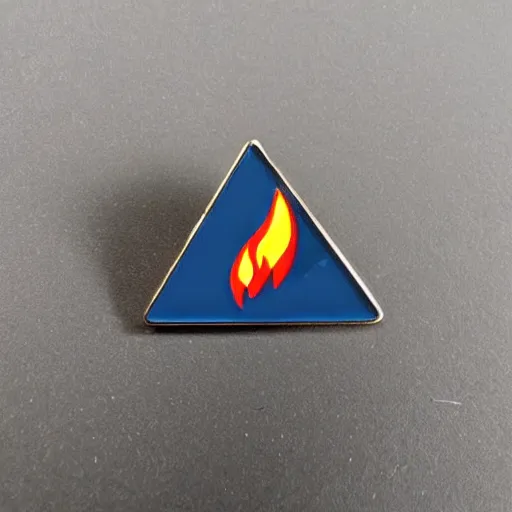 Image similar to a triangle enamel pin of a retro minimalistic fire flames warning label, smooth curves