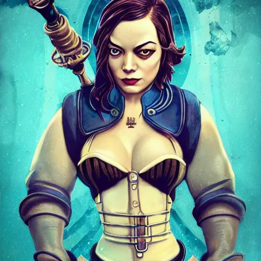 Image similar to underwater bioshock pirate captain portrait of emma stone, pixar style, by tristan eaton stanley artgerm and tom bagshaw.