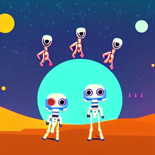 Image similar to anthropomorphic horse aliens partying on mars, style by kurzgesagt