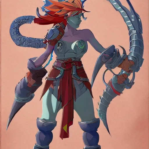 Prompt: character of Breath of fire 4 by the artist Max Berthelot. Rendering the full body character . Sharp focus, full of details, by jenny harder and Jason Nguyen , art book, trending on artstation and cell shading