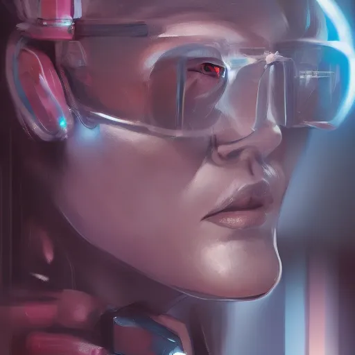 Image similar to portrait of cyborg scientist by jama jurabaev, cyberpunk, extremely detailed, trending on artstation, high quality, brush stroke