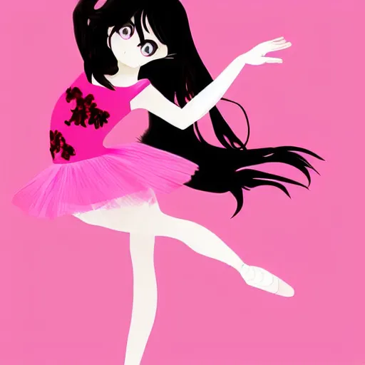 Prompt: a beautiful anime ballerina with long black hair, wearing a pink tutu, digital art, fantasy art