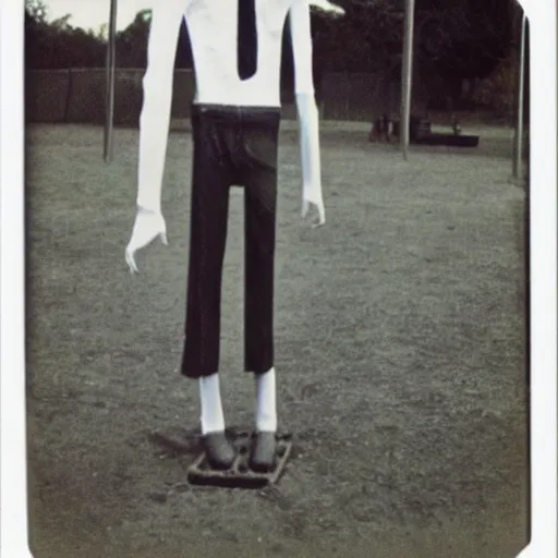 Image similar to real Polaroid picture of Slenderman at a playground