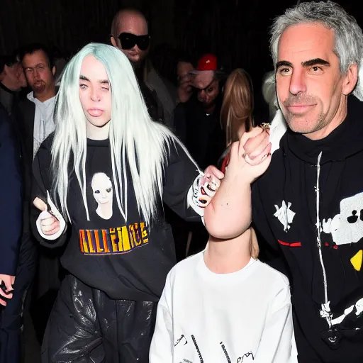 Prompt: draw Billie Eilish holding hands with Jeffery Epstein