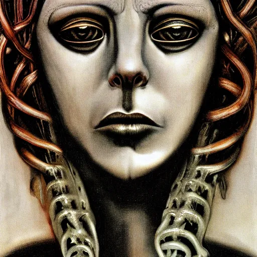 Prompt: Medusa by H.R. Giger. Portrait