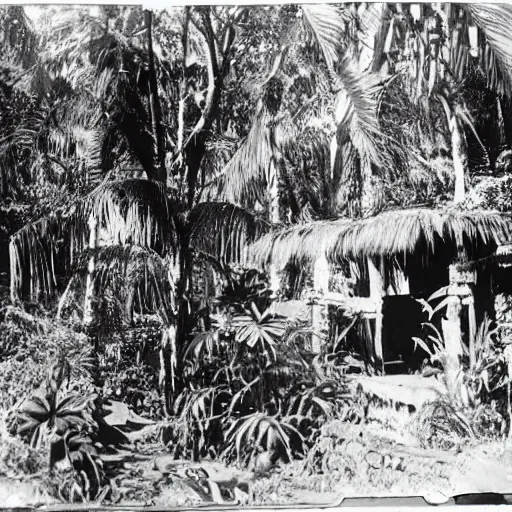 Image similar to lost film footage of a sacred artifact in the middle of the ( ( ( ( ( ( ( ( ( tropical jungle ) ) ) ) ) ) ) ) ) / ethnographic object / sacred / film still / cinematic / enhanced / 1 9 0 0 s / black and white / grain