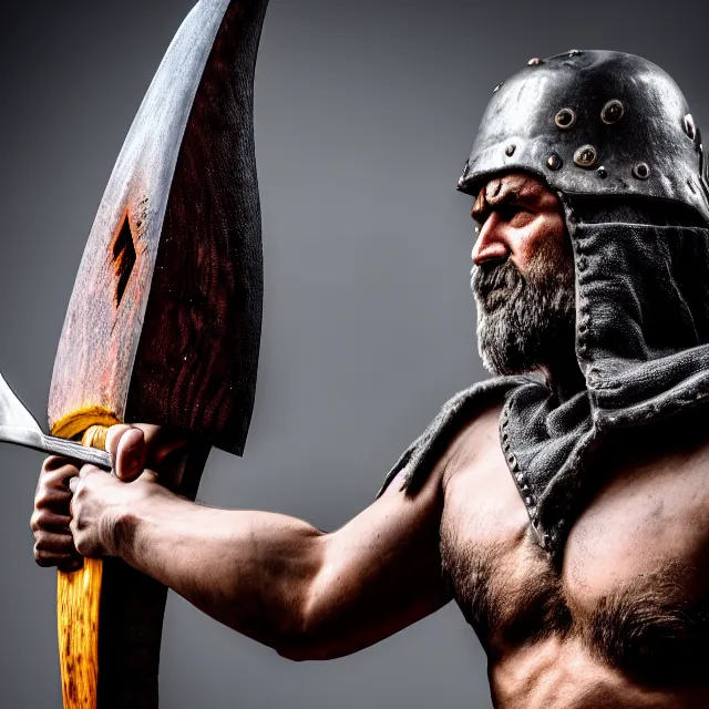 Image similar to warrior with big axe and executioner's hood, highly detailed, 8 k, hdr, smooth, sharp focus, high resolution, award - winning photo