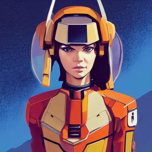 Image similar to a portrait of a stunning beautiful elite kendall jenner gundam pilot, with an intricate, detailed, urban inspired hiphop afro futuristic helmet, vector behance hd jesper ejsing, rhads, makoto shinkai, lois van baarle, ilya kuvshinov, rossdraws, hd, 3 2 k, ilya kuvshinov, gustav klimt