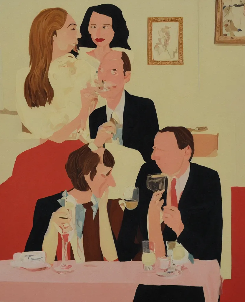 Image similar to creamy, delicious painting, portrait of a couple on a date, by wes anderson