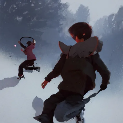 Prompt: skating down a hill on fire, trending on artstation, concept art, by Greg Rutkowski and Krenz Cushart and Pan_Ren_Wei and Hongkun_st and Bo Chen and Enze Fu and WLOP and Alex Chow, golden ratio,