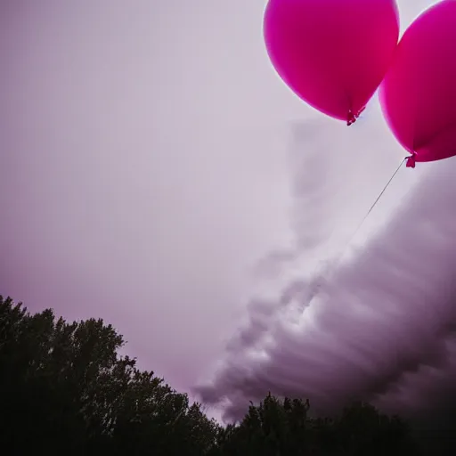 Image similar to a 5 0 mm lens photograph of a cute pink floating modern house, floating in the air between clouds, inspired by the movie up, held up from above by heart ballons. mist, playful composition canon, nikon, award winning, photo of the year