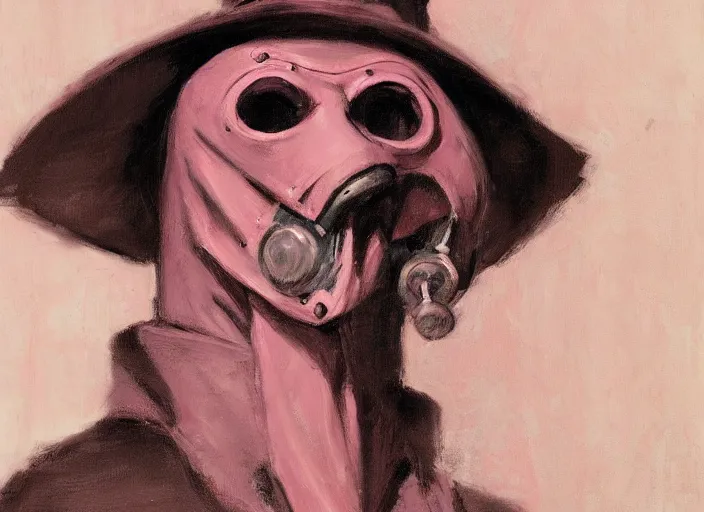 Image similar to a highly detailed beautiful portrait of a pink plague doctor, by gregory manchess, james gurney, james jean