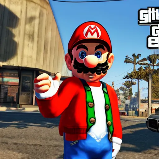 Image similar to GTA V screenshot with mario in it