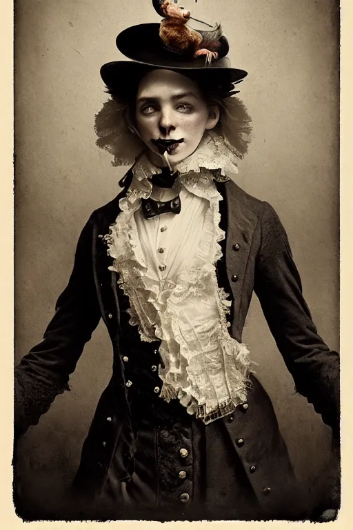 Image similar to wet plate photograph portrait of a victorian - era anthropomorphic rat dressed in a victorian - era clothing, dramatic lighting, highly detailed, digital painting, artstation, concept art, smooth, sharp focus, illustration, art by wlop, mars ravelo and greg rutkowski