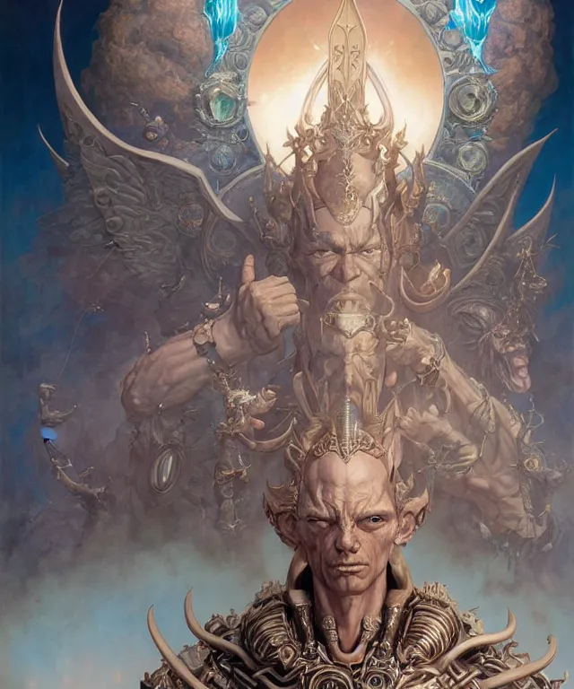 Image similar to beautiful evil fantasy god of justice portrait, ultra realistic, wide angle, intricate details, the fifth element artifacts, highly detailed by peter mohrbacher, hajime sorayama, wayne barlowe, boris vallejo, aaron horkey, gaston bussiere, craig mullins